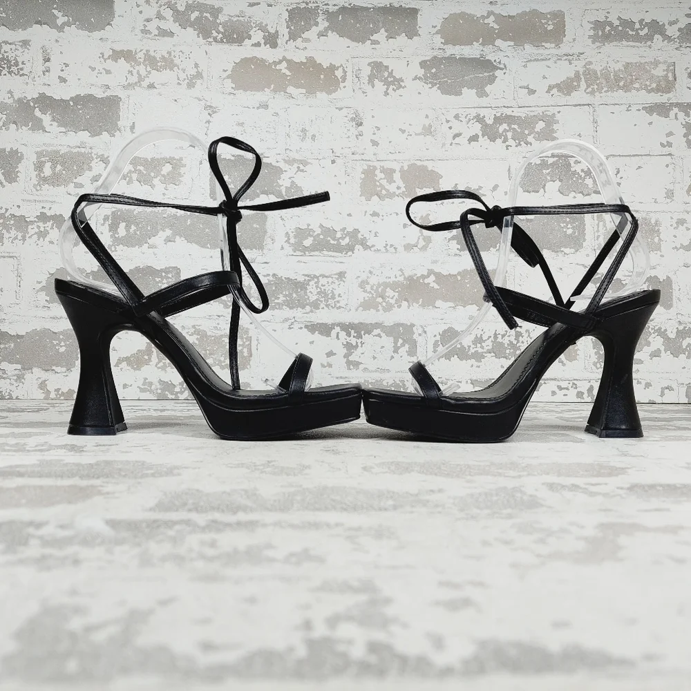 New BP Netta Platform Black Vegan Leather Strappy Sandals A806
